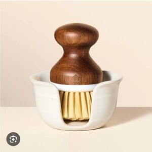 Magnolia Glazed Stoneware Sink Caddy & Nylon Scrub Brush Cream - Hearth & Hand